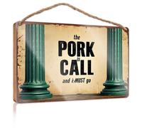Panneau en bois pour travaux manuels, cadre rustique avec colonnes vertes « The Pork Is Call » - Cadeau de jardin - Panneau à suspendre (20 x 30 cm)