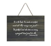 Panneau en bois rustique à suspendre avec citation He Is The Rock, His Works Are Perfect, And All His Ways Are Just, The Faithful Lord - Décoration murale en bois pour salon, chambre à coucher, porte