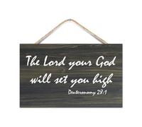 Panneau en bois rustique à suspendre avec citations « The Lord Your God Will Set You High » - Décoration murale pour nouvelle maison, bureau, salon, chambre à coucher, salle de bain, salle de classe