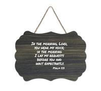 Panneau en bois rustique à suspendre « In The Morning, Lord, You Hear My Voice; in The Morning I Lay My Requests before You And Wait Expect », décoration murale en bois rustique pour salon, chambre à