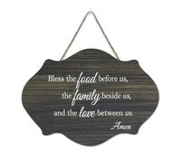 Panneau en bois rustique avec citation « Bless The Food Before Us, The Family Beside Us, And The Love Between Us », panneau décoratif en bois à suspendre pour salon, chambre à coucher, porte, fenêtre