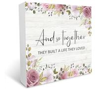 Panneau en bois rustique avec inscription « And So Together They Built A Life They Loved » - Décoration d'intérieur - Décoration de salon, étagère, bureau, 12,7 x 12,7 cm