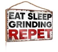 Panneau en bois rustique « Eat, Sleep, Grind : The Cycle of Dedication » - Décoration de porche - Panneau de bienvenue en bois d'extérieur (15 x 28 cm)