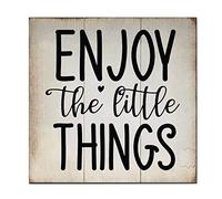 Panneau en bois rustique « Enjoy The Little Things » - Décoration murale à suspendre - Panneau en bois motivant pour salon, chambre à coucher, décoration d'intérieur - 30 x 30 cm