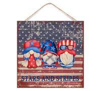 Panneau en bois rustique établi - Nain de l'indépendance - Décoration rustique pour cabine - Rouge, blanc, bleu, rayures en bois - Décoration murale personnalisée pour chambre - 30,5 x 30,5 cm