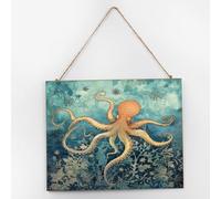 Panneau en bois rustique sur le thème nautique de l'océan, de la plage, de la pieuvre sous-marine, décoration d'étagère pour chalet sous la mer, panneaux en bois côtiers, panneau de décoration murale
