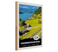 Panneau en bois Suisse | Confoederatio Helvetica | CH | Paysage | 30 cm x 40 cm