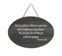 Panneau en bois « The Lord Will Send A Blessing on Your Barns And on Everything You Put Your Hand to Wood » - 15,2 x 25,4 cm - Décoration murale en bois pour porte d'entrée, salon, cuisine