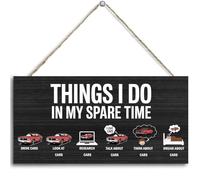Panneau en bois « Things I Do In My Spare Time » à suspendre pour amateur de voiture, décoration murale de bureau, panneau humoristique pour décoration d'intérieur, cadeau pour collègues et amis, 30,5