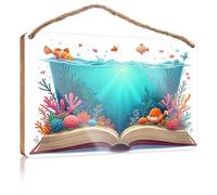 Panneau en bois « Toilet Rules » pour salle de bain « An Underwater Adventure In An Open Book » - Décoration de porche d'automne - Cadeau de jardin (23 x 35 cm)