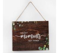 Panneau en bois vintage Collect Moments Not Things Décoration murale pour porte d'entrée avec dictons inspirants en bois - Décoration murale mignonne pour chambre - 25,4 x 30,5 cm