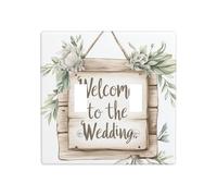 Panneau en bois « Welcome to The Wedding » - Double gang - Plaque murale - Décoration murale - Taille standard - 11,4 x 11,4 cm