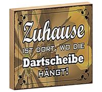Panneau en bois - « Zuhause ist dort, wo die Dartscheibe hängt » - Rétro - 18 cm x 12 cm