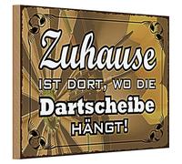 Panneau en bois - « Zuhause ist dort, wo die Dartscheibe hängt » - Rétro - 20 cm x 30 cm