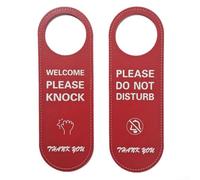 Panneau en cuir « Do Not Disturb » - Plaque de porte de bureau « Welcome Please Knock » - Réversible - À suspendre - Amélioration de la productivité de la maison ou du bureau - Rouge