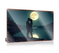 Panneau en étain avec inscription « Adult For Man Cave Romantic Moonlit Kiss By The Lake » (30 x 40 cm)
