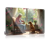 Panneau en étain avec inscription « An Elderly Woman And Her Dog Enjoying A Quiet Moment By The Windo » - Décoration sarcastique pour homme (30 x 40 cm)