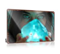 Panneau en étain avec inscription « Man Cave Decor Close-Up of Woman Holding » - Cristal bleu brillant - Décoration sarcastique pour homme (20 x 30 cm)