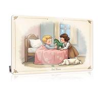 Panneau en étain avec inscription « Man Cave Decor Two Children Share A Bedtime Story With Their Toy Horse And Dog » - Décoration sarcastique pour homme (20 x 30 cm)