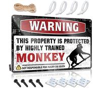 Panneau en étain avec inscription « Warning This Property Is Protected By A Highly Trained Monkey » pour décoration d'intérieur (30 x 40 cm)