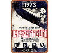 Panneau en étain avec LED Zeppelin in Dallas - Décoration murale rétro - Plaque d'avertissement pour bureau, café, club, bar - 20 x 30 cm