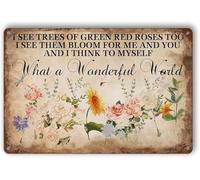 Panneau en étain de fleurs, panneaux en métal de jardin vintage, et je pense à moi-même quel monde merveilleux, panneau en étain de fleurs, je vois des arbres de roses vertes et rouges aussi, art mur
