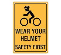 Panneau en étain en aluminium « Wear Your Helmet Safety First Bike » pour la maison, la cuisine, la ferme, le jardin, le garage - 30,5 x 20,3 cm