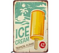 Panneau en étain pour crème glacée, saveur tropicale, plaisir d'été avec rafraîchissement glacé, plaque en métal vintage pour hommes et femmes, décoration murale pour bars, restaurants, cafés, pubs, 3