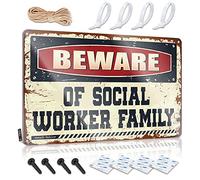 Panneau en étain pour garage avec inscription « Beware of Social Worker » - Panneau de bureau amusant - Panneau décoratif - 30 x 40 cm