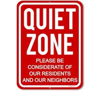 Panneau en étain « Quiet Please », « Quiet Zone Please be Considerate of Our Residents and Our Neighbors » - 20,3 x 30,5 cm