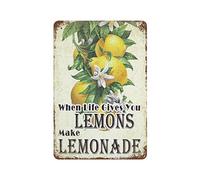 Panneau en fer avec slogan « When Life Gives You Lemons Make Lemonade » - Décoration murale vintage pour café, bar, maison, cuisine, boutique, magasin - 20,3 x 30,5 cm