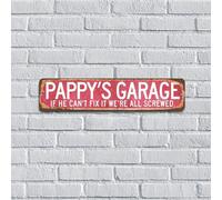 Panneau en métal à suspendre Pappy's Garage If He Can't Fix It We're All Screwed Garage Signs - 10,2 x 45,7 cm - Rose