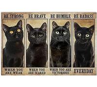 Panneau en métal amusant avec chat noir et sorcière - Décoration d'Halloween - Art déco - Cadeau de Nouvel An pour la maison - 20,3 x 30,5 cm