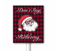 Panneau en métal amusant avec inscription « Don't Stop Believing Christmas » - Résistant à la décoloration et aux intempéries - Plaque en aluminium avec piquet pour sol extérieur - 20 x 30 cm