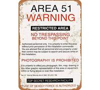 Panneau en métal Area 51 Warning Tin Sign 20,3 x 30,5 cm