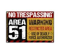 Panneau en métal « Area No Trespassing Warning Restricted Deadly Force Authorized » - 30,5 x 20,3 cm - Décoration murale vintage pour garage, bar, cave, salle de jeux - Aluminium intérieur