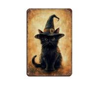 Panneau en métal avec chat noir avec chapeau de sorcière vintage pour pub, club, café, bar, maison, décoration murale, poster rétro 20 x 30 cm