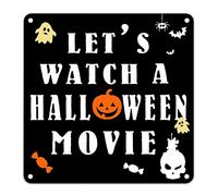 Panneau en métal avec citations amusantes d'Halloween Let's Watch A Halloween Movie Affiche de vacances à suspendre pour bureau, maison, idée d'art mural pour amis, famille, collègue, 30,5 x 30,5 cm