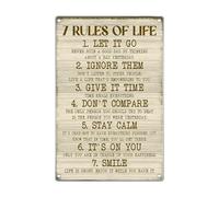 Panneau en métal avec citations motivantes 7 Rules Of Life - 20,3 x 30,5 cm - Décoration murale inspirante - Décoration pour maison, chambre à coucher, salle de classe, cuisine vintage - En aluminium