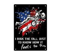 Panneau en métal avec drapeau américain « I Risk The Fall Just To Know How It Feels To Fly » - 30,5 x 20,3 cm - Motif drapeau américain - Inscription « Risk the Fall Jump »