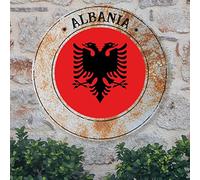 Panneau en métal avec drapeau de l'Albanie - Souvenir de la ville du pays - Panneau de bienvenue pour porte d'entrée - Décoration murale pour salon - Décoration intérieure et extérieure - 22,9 x 22,9