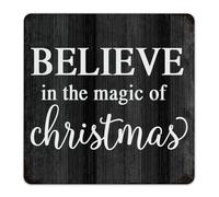 Panneau en métal avec inscription « Believe in the Magic of Christmas Man » - Décoration de garage - Pour jardin, dortoir, extérieur, 30,5 x 30,5 cm