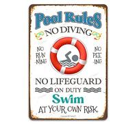 Panneau en métal avec inscription « No Diving No Running No Peeing No Lifeguard On Duty Swim At Your Own Risk » pour décoration murale d'intérieur et d'extérieur