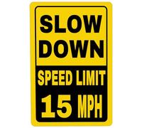 Panneau en métal avec inscription « Slow Down Speed Limit 24 km/h » - Encre imperméable et durable - Facile à installer - Utilisation en extérieur - Noir et jaune - 20,3 x 30,5 cm
