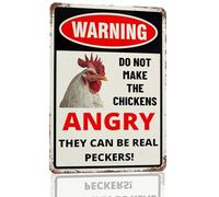 Panneau en métal avec inscription « Warning Do Not Make The Chickens Angry Chicken Coop » - Panneau d'avertissement pour clôture, porte, cour, décoration murale - 20,3 x 30,5 cm