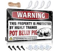 Panneau en métal avec inscription « Warning This Property Is Protected By A Highly Trained Pot Belly Pig » pour porte de chambre (20 x 30 cm)