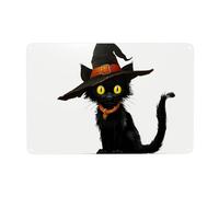 Panneau en métal avec motif chat noir portant un chapeau de sorcière, décoration murale pour salle de bain, toilettes, ferme, toilettes, cour, 20 x 30 cm