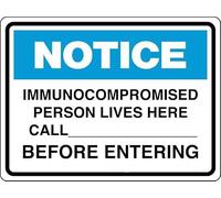 Panneau en Métal Avis - Une Personne Immunodéprimée VIT Ici. Veuillez Appeler Avant D'Entrer. Signes en Métal Cadeau d'anniversaire Panneau Métallique pour Homme Caves Club Toilettes S