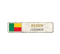Panneau en métal Benin, décoration murale Cotonou - Décorations patriotiques - Souvenir de campagne - Plaque rétro en métal pour porte, bar, maison - 7,6 x 30,5 cm