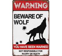 Panneau en métal « Beware of Wolf » - Décoration murale pour maison, jardin, grotte - Intérieur et extérieur - 30,5 x 20,3 cm